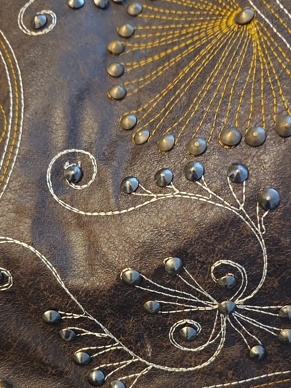 Hand Crafted Embroidered Brown Faux Leather Bohemian Style Large Tote Bag, $35 - Picture 3 of 11
